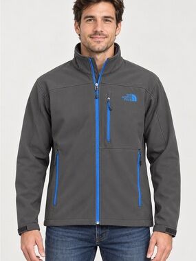 The North Face Men’s Charcoal Softshell Jacket with Blue Accents